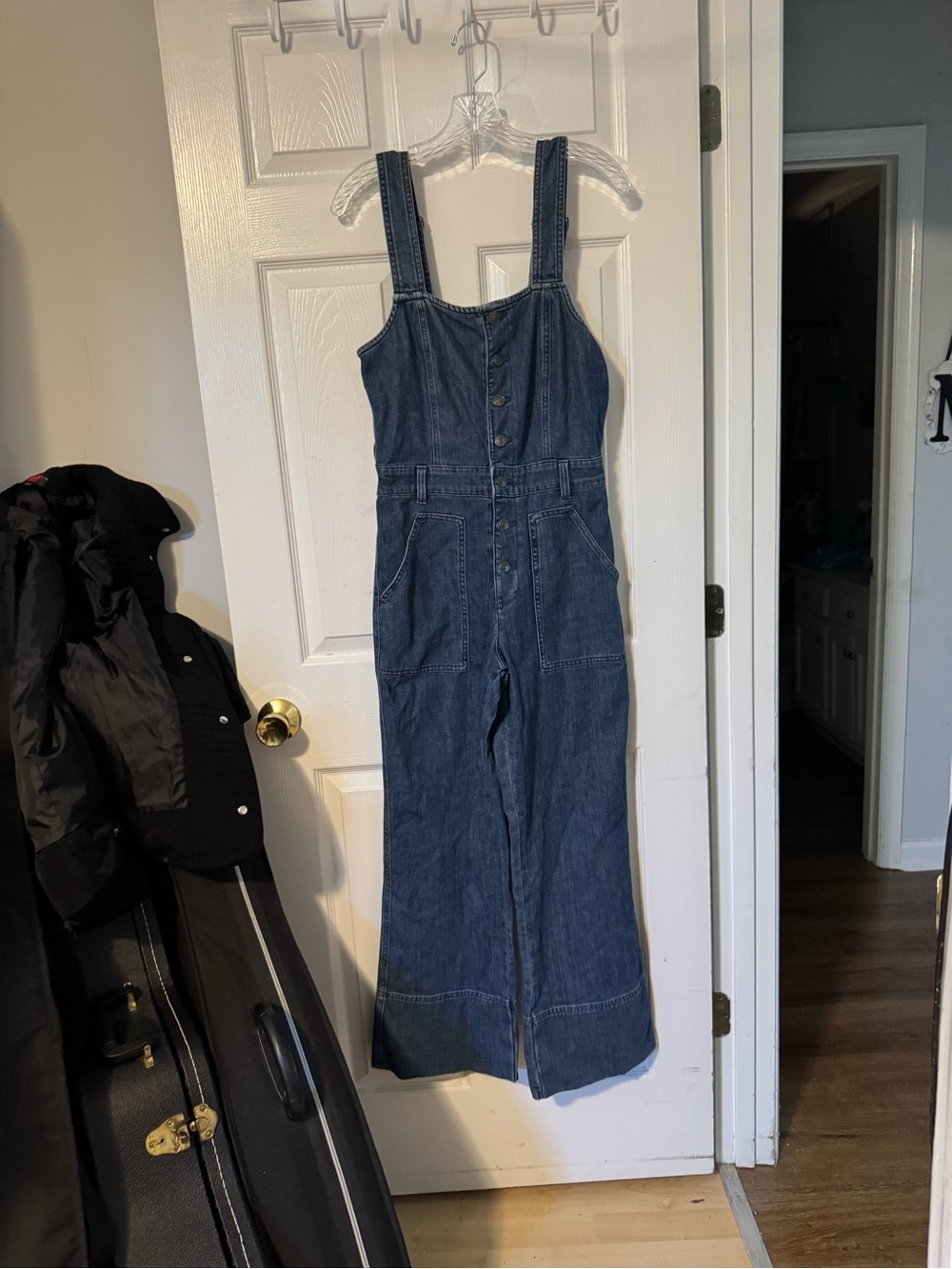 aerie Dark Blue Denim Button-Front Overalls